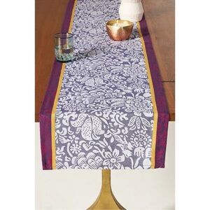 Anthropologie Floral Jacquard Table Runner Purple Red Boho Dining Decor NWT